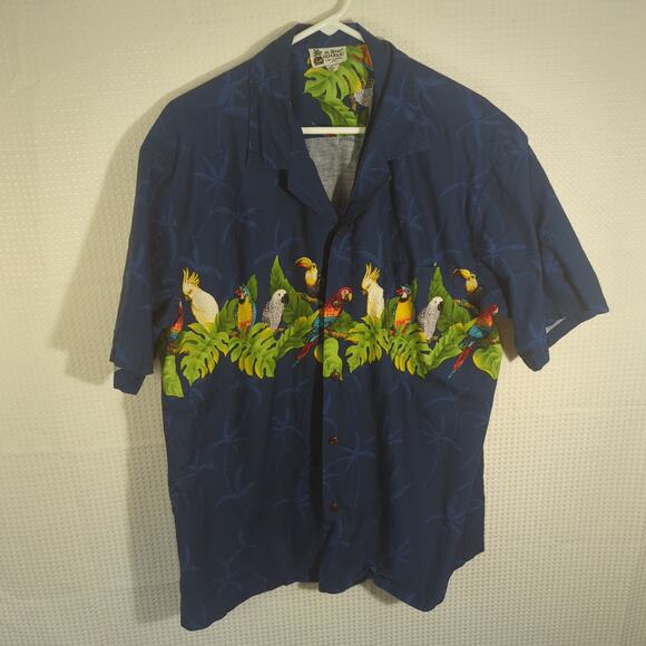Aloha Republic XL Aloha Shirt Mens Blue Parrot Print Made in USA Cotton Hawaiian - Picture 1 of 3